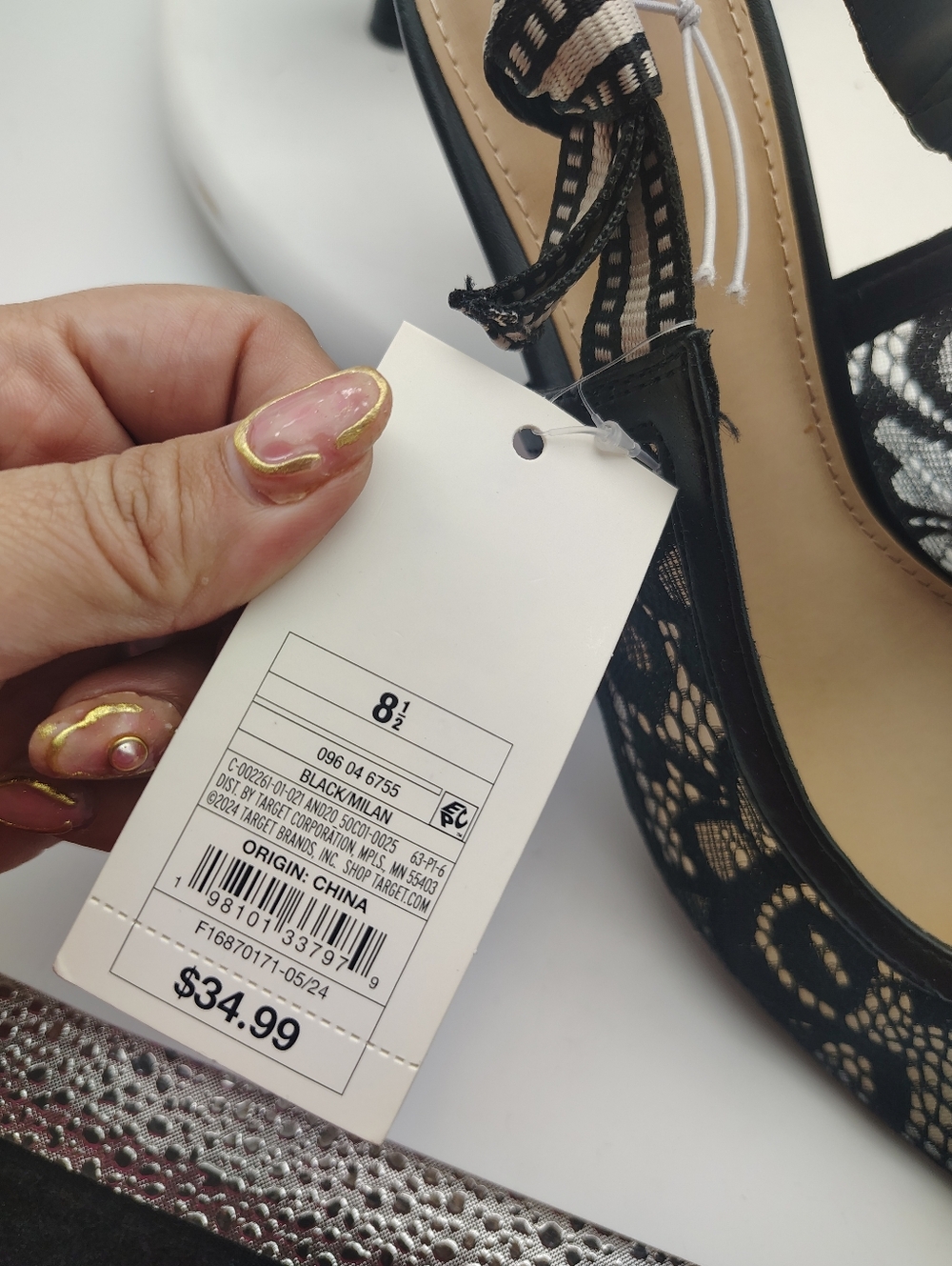 New A New Day Black Lace Illusion Slingback Pointed Heels SIze Woman's 8.5 - Picture 11 of 12